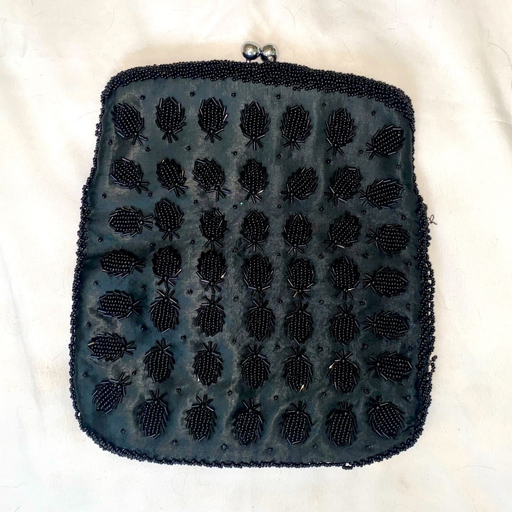 Black Beaded Pineapple Evening Clutch Hand Bag